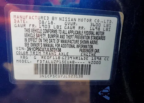 2018 Nissan Kicks S from USA, damaged, VIN 3N1CP5CU7JL523138